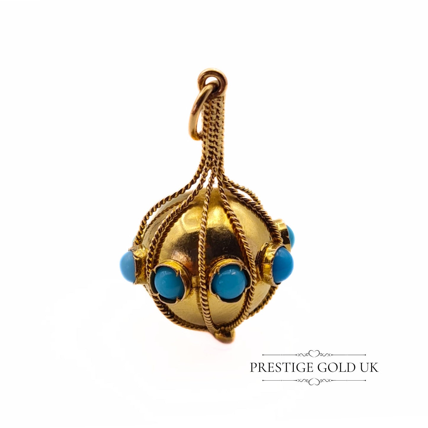 14k Gold Turquoise Round Globe Pendant - Please Read Description