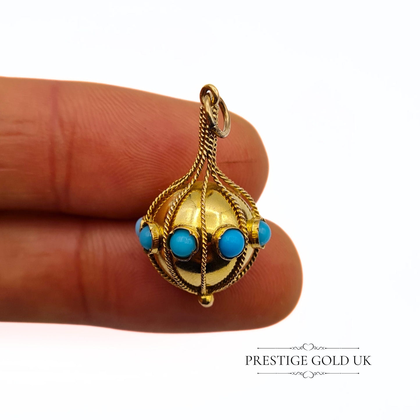 14k Gold Turquoise Round Globe Pendant - Please Read Description