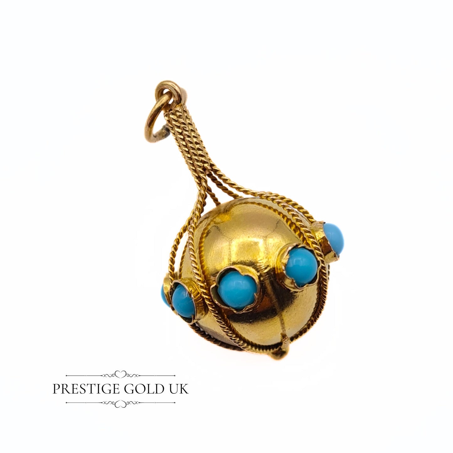 14k Gold Turquoise Round Globe Pendant - Please Read Description