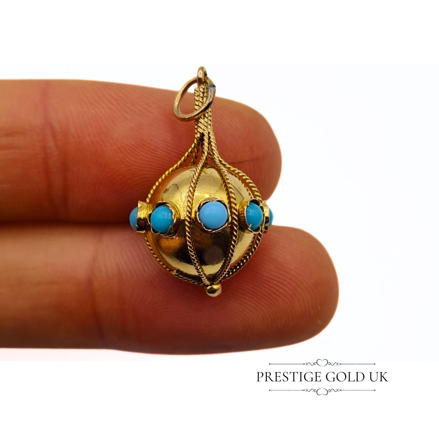 14k Gold Turquoise Round Globe Pendant - Please Read Description