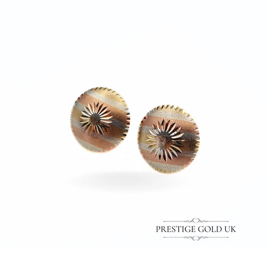 Vintage Round Tri Colour Earrings in 9ct Gold - 15mm