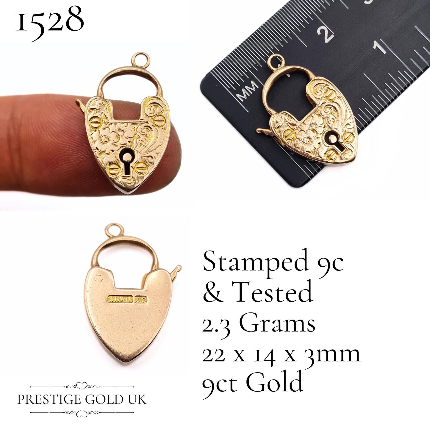 Engraved Small Gold Heart Padlock Pendants 9ct Gold