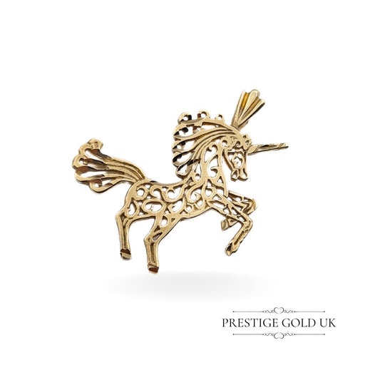 Vintage Filigree Gold Unicorn Pendant 