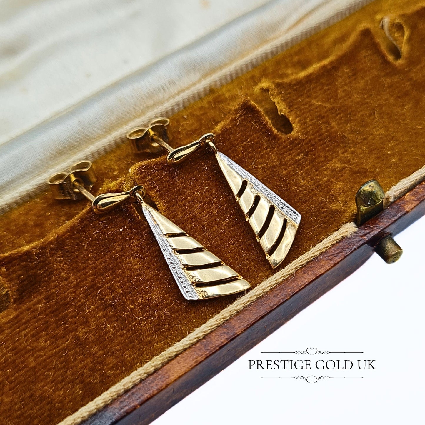 Vintage 9ct Gold Two-tone Triangle Drop Earrings