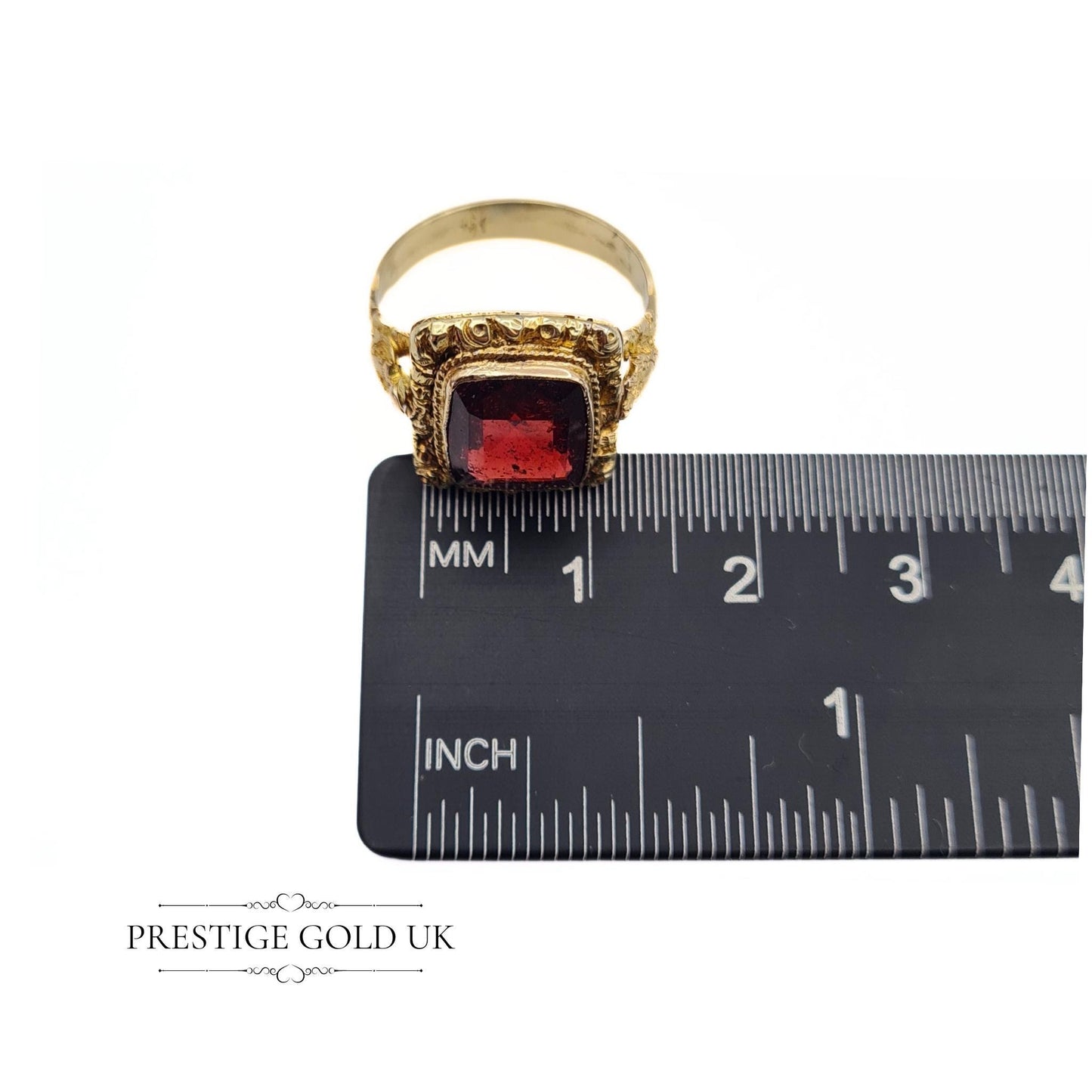 Ornate Antique Square Cut Garnet Ring in 9ct Gold - Size UK K 1/2, US 5 1/4, Euro 51