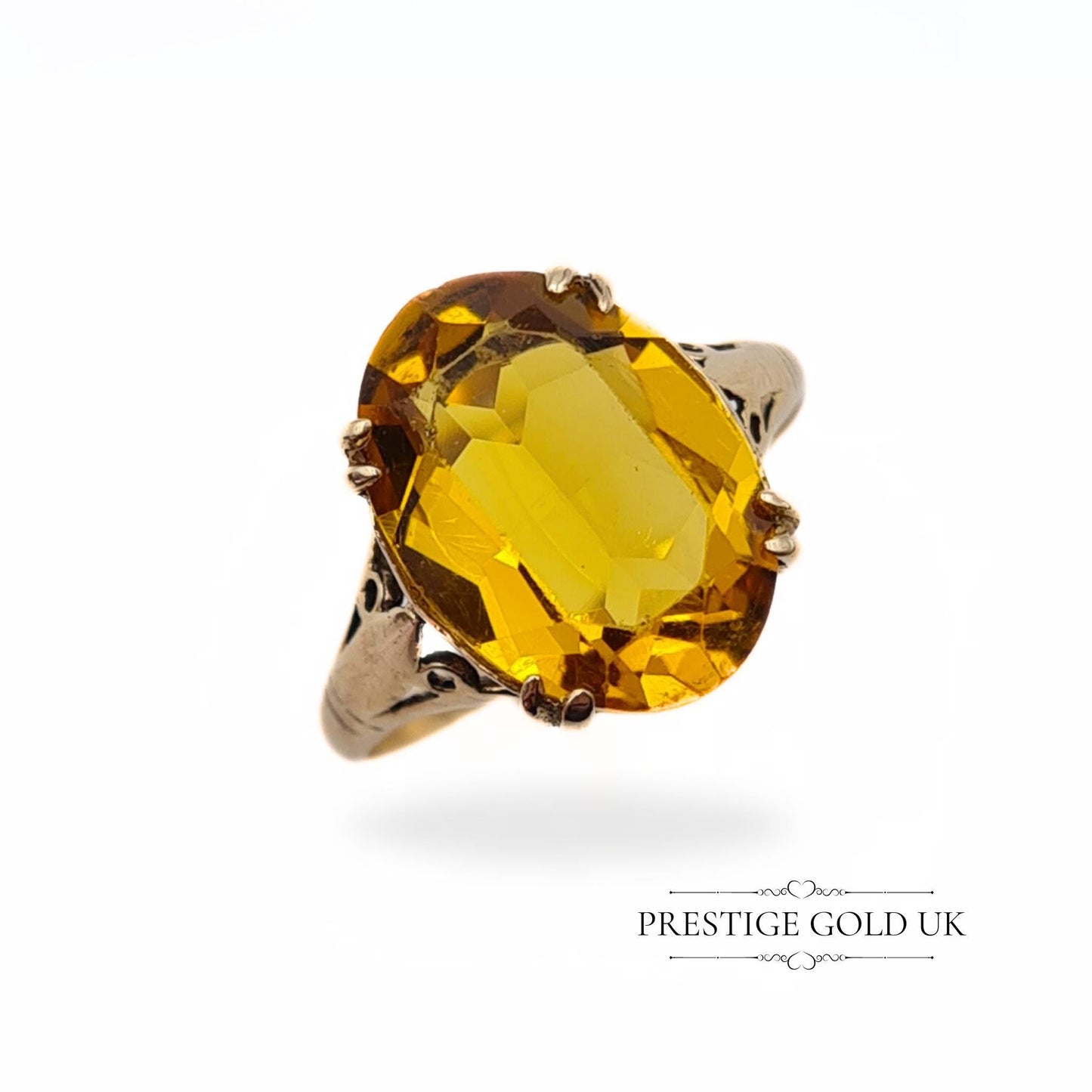 Vintage Oval-Cut Citrine Ring in 9ct Gold - Size UK N, US 6 3/4, Euro 54