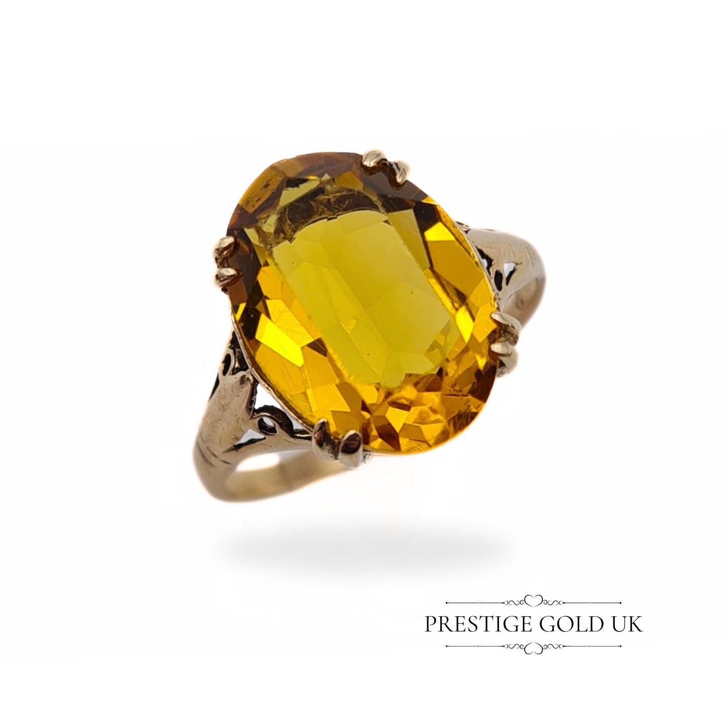 Vintage Oval-Cut Citrine Ring in 9ct Gold - Size UK N, US 6 3/4, Euro 54