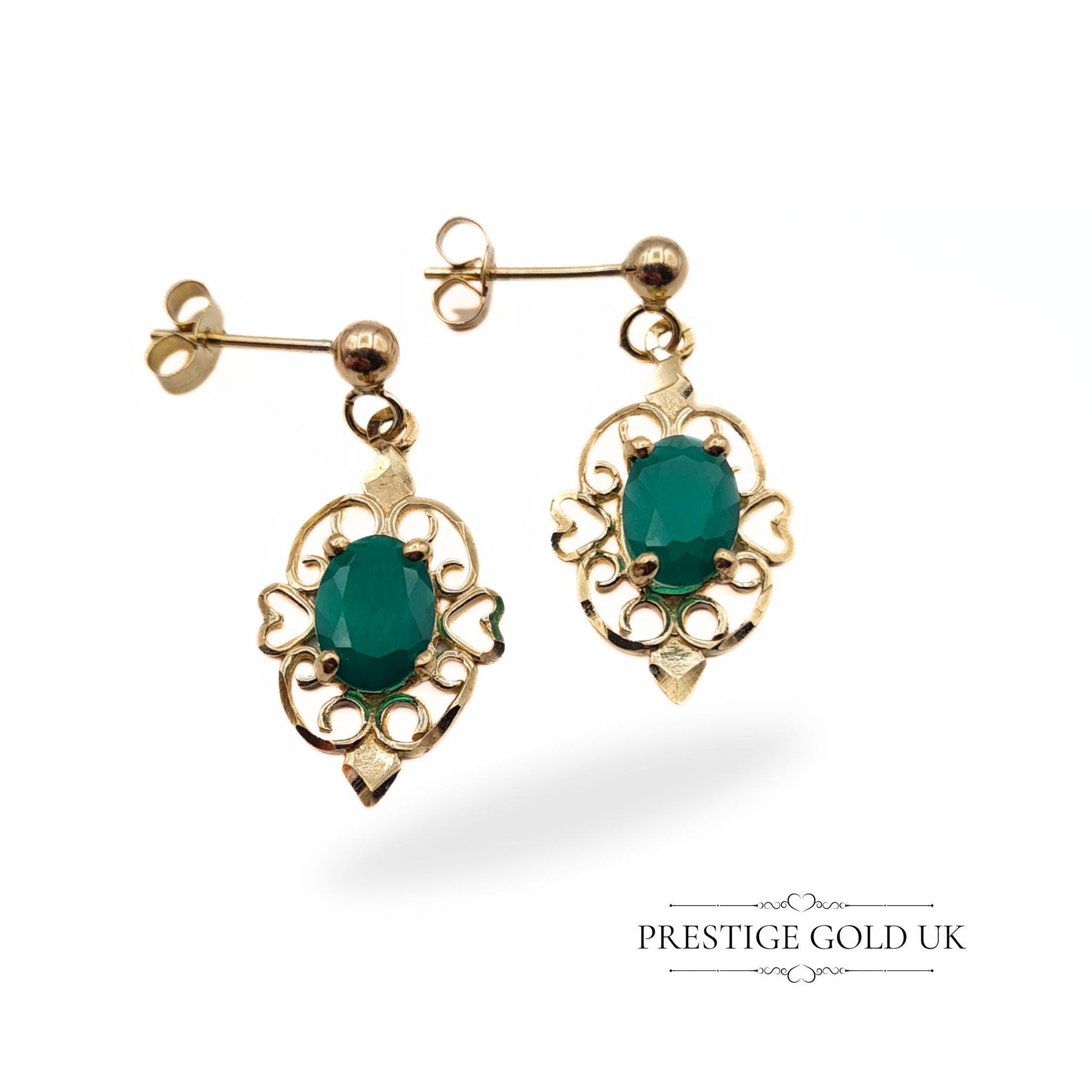 Vintage 9ct Gold Emerald Drop Earrings