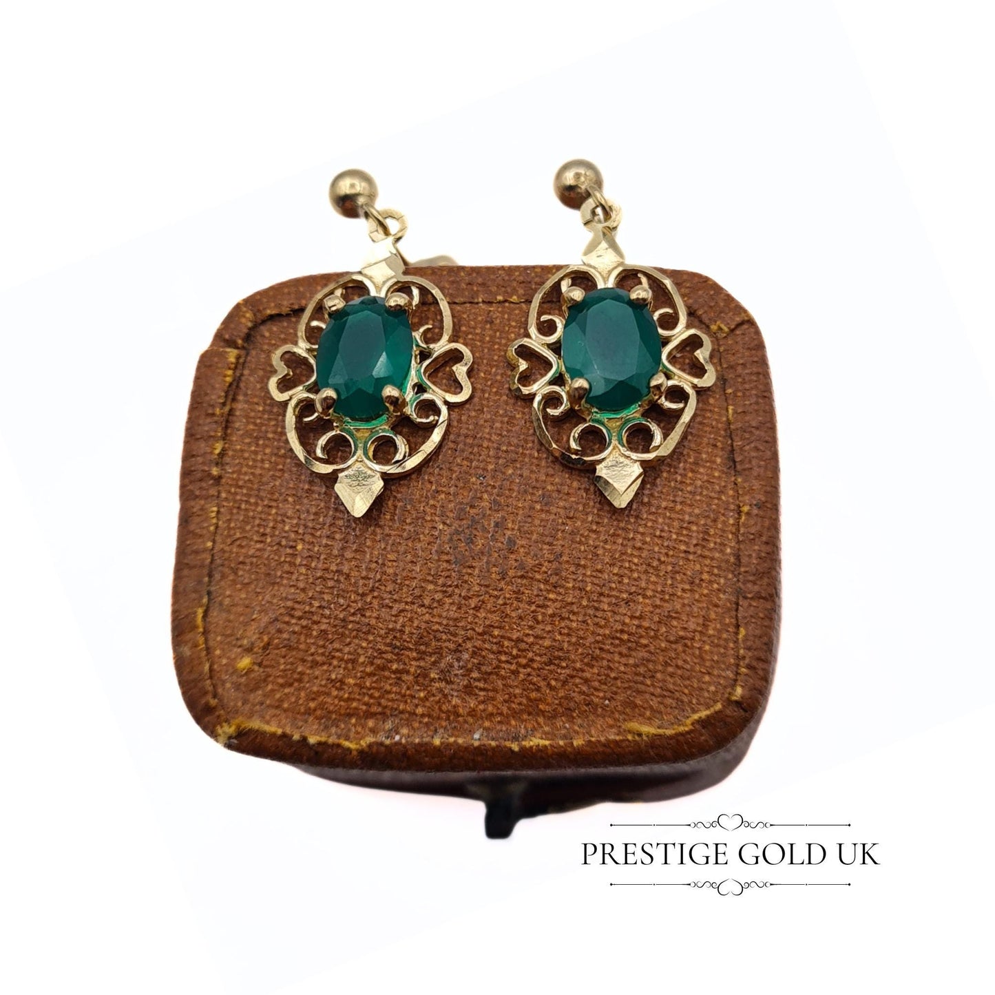 Vintage 9ct Gold Emerald Drop Earrings