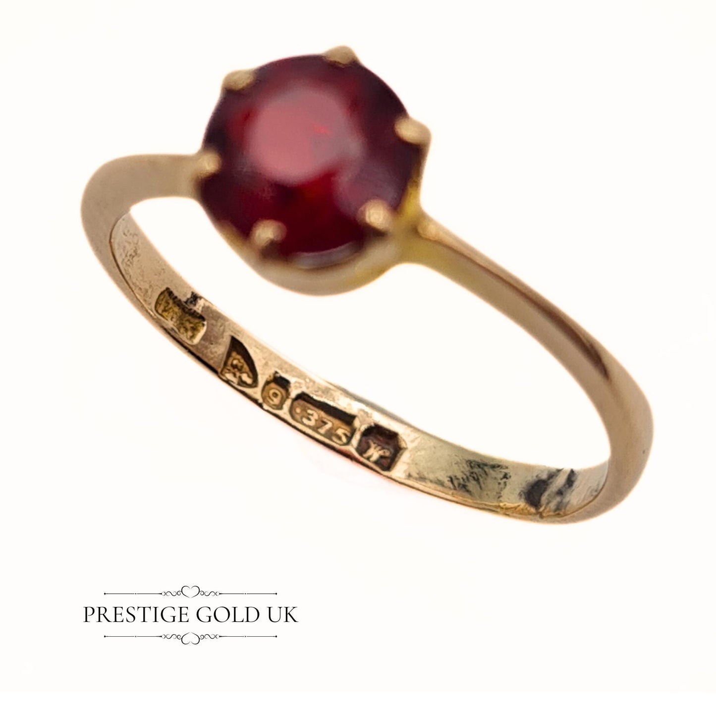 Rose Gold Antique Garnet Ring 9ct - Size UK J 1/2, US 5, Euro 49.5