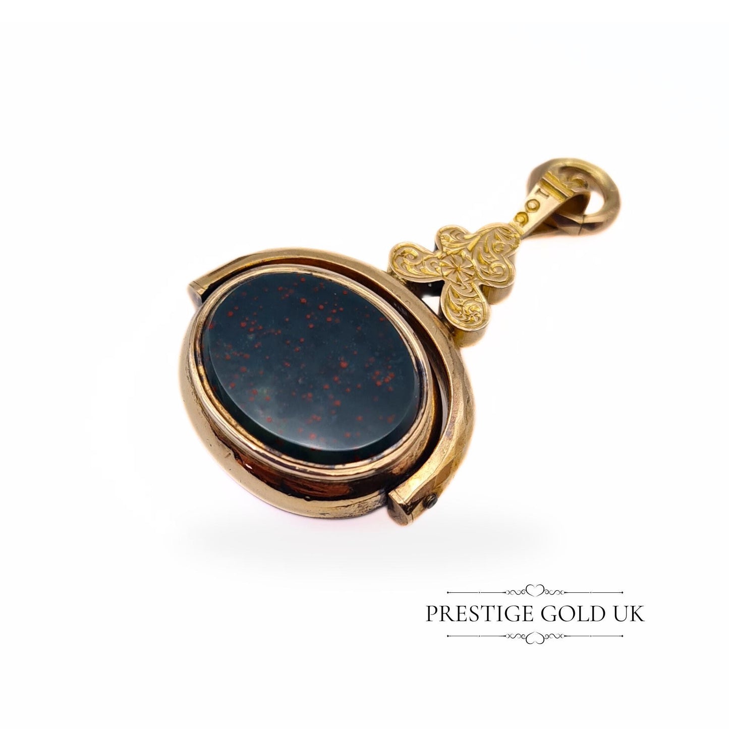 Antique 10ct Gold Spinning Fob with Bloodstone & Sardonyx