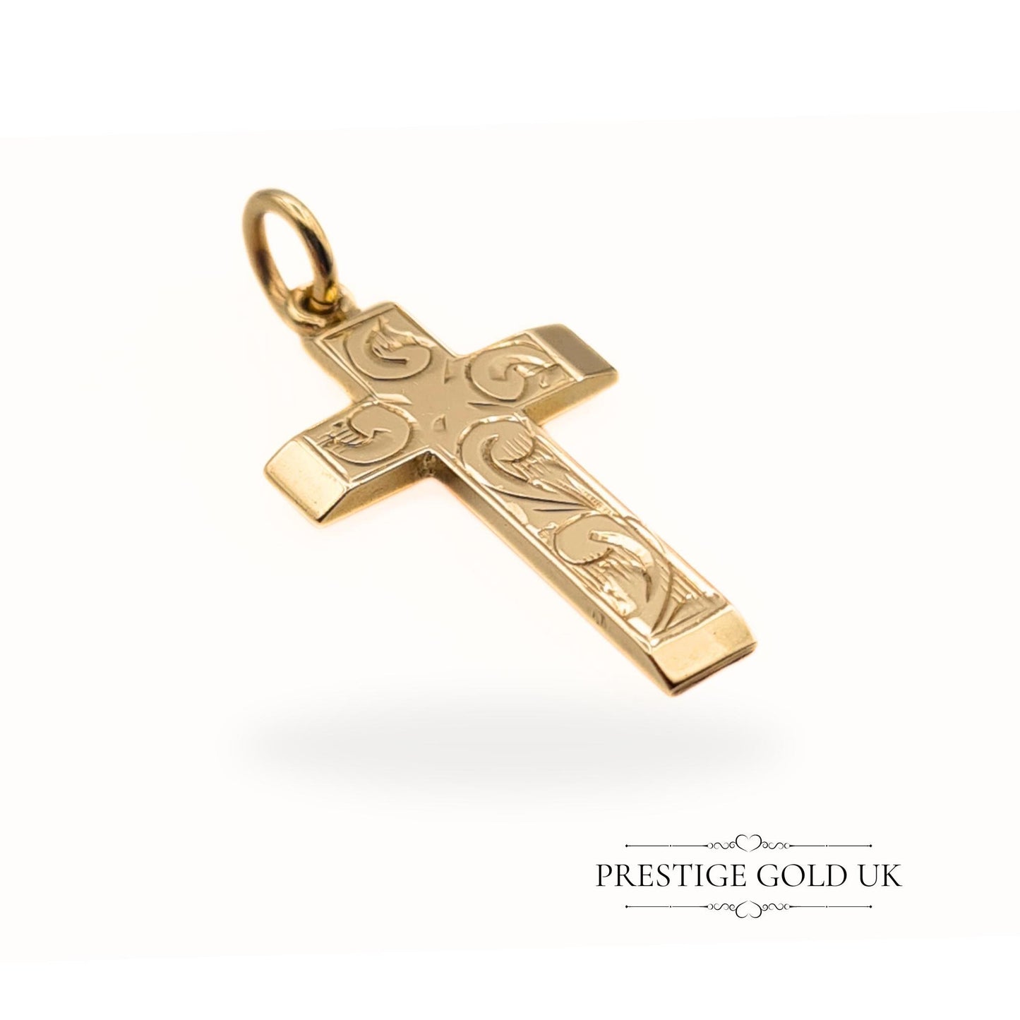 Vintage Engraved Solid 9ct Gold Cross Pendant