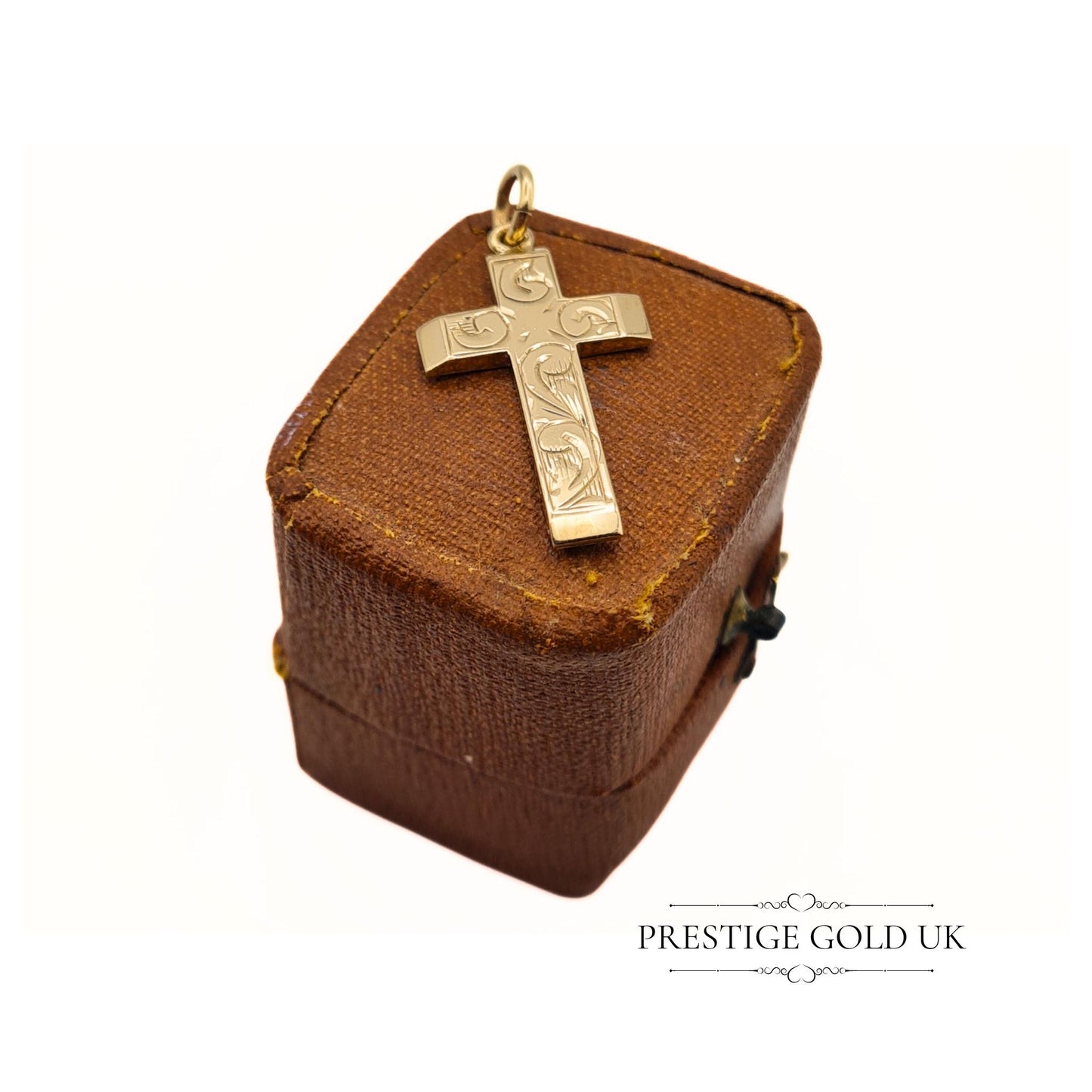 Vintage Engraved Solid 9ct Gold Cross Pendant