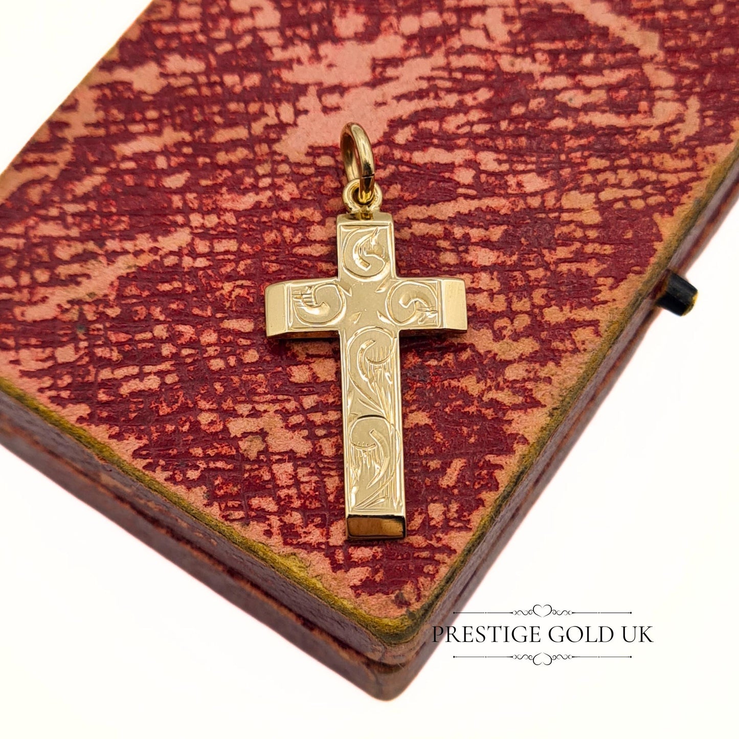 Vintage Engraved Solid 9ct Gold Cross Pendant