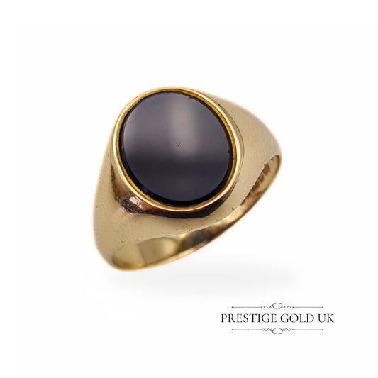 Vintage 9ct Gold Onyx Signet Ring - Size UK R 1/2, US 8 3/4, Euro 59