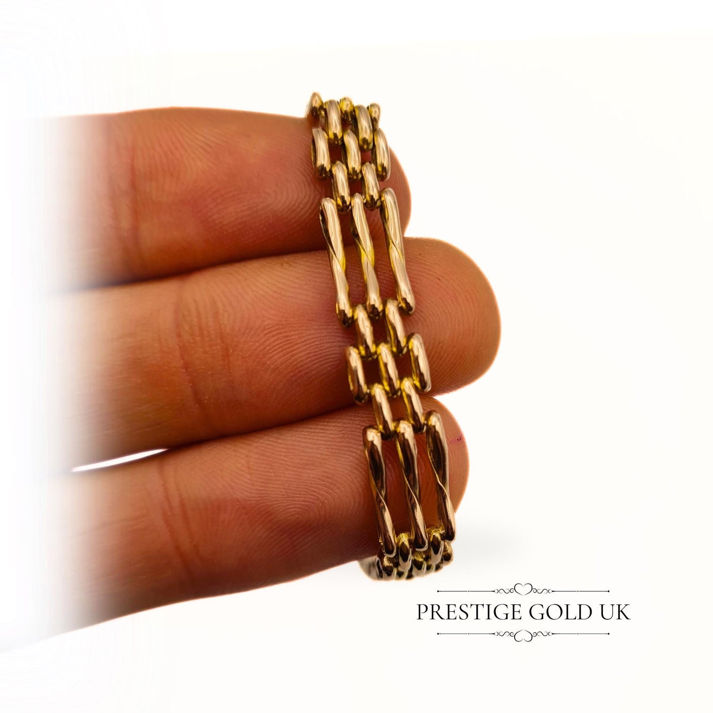 6 1|2" Long Amazing Gold Gate Bracelet - 1970's Wide 3 Bar Gate Bracelet - Locking Heart Padlock and Safety Chain - 11 Grams of 9ct Gold