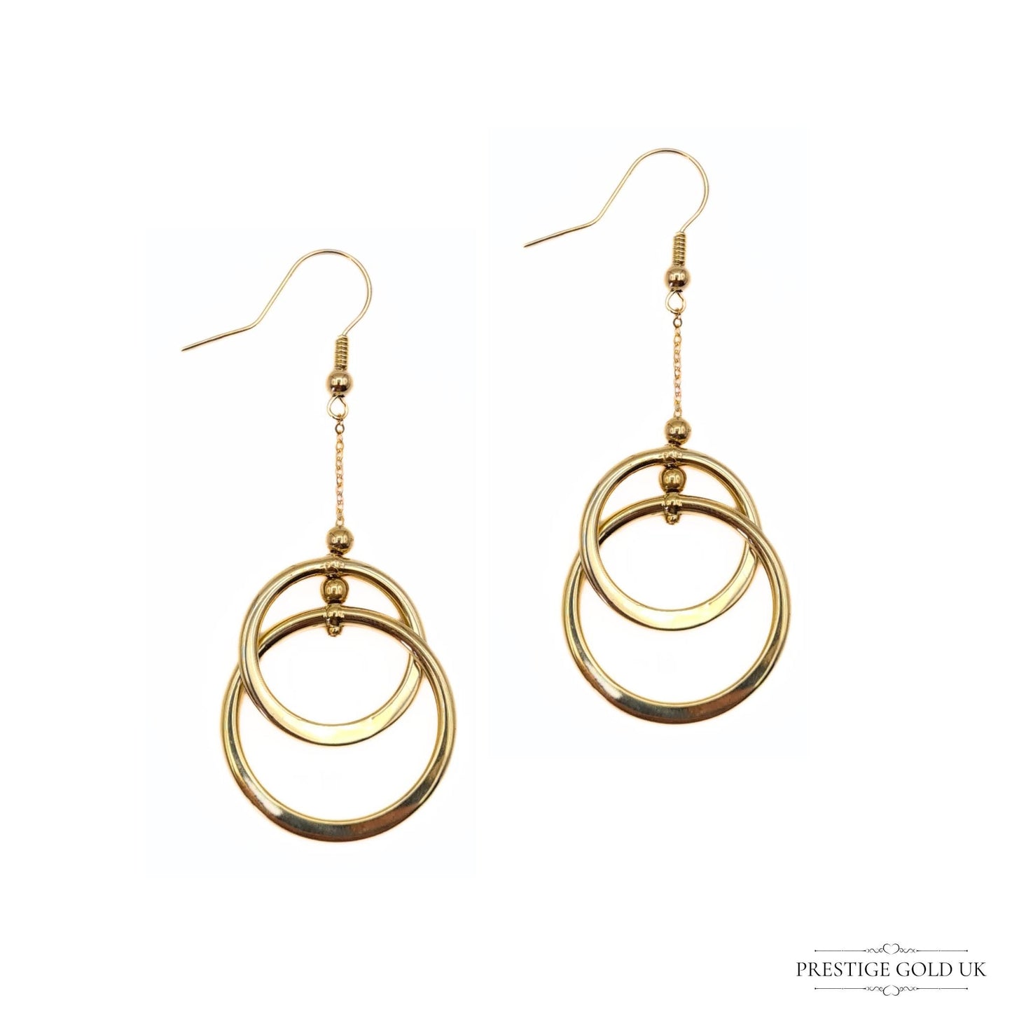 Vintage 9ct Gold Double Circle Drop Hook Earrings