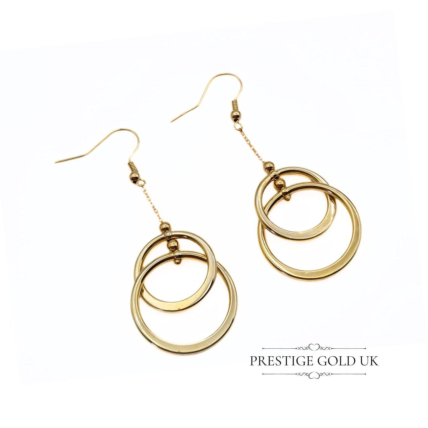 Vintage 9ct Gold Double Circle Drop Hook Earrings