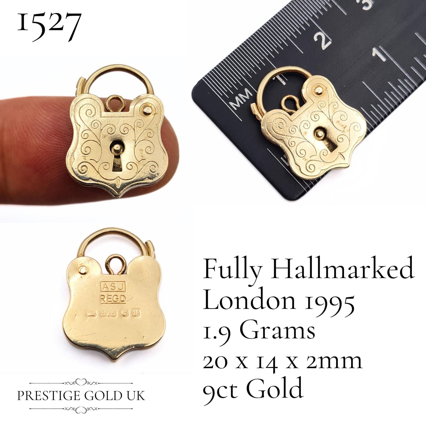 Engraved Small Gold Heart Padlock Pendants 9ct Gold