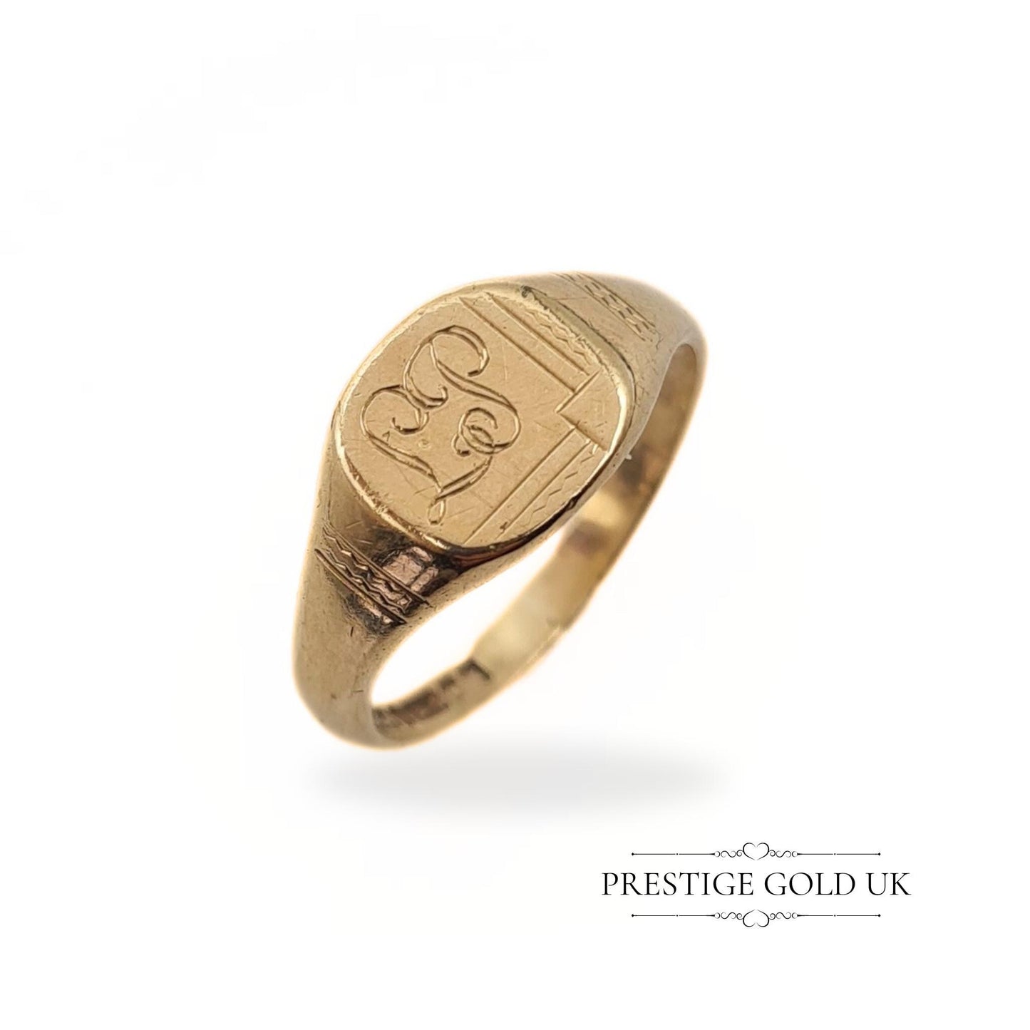 Vintage 9ct Gold Signet Ring Engraved 'LP' - Size UK O, US 7 1/4, Euro 55