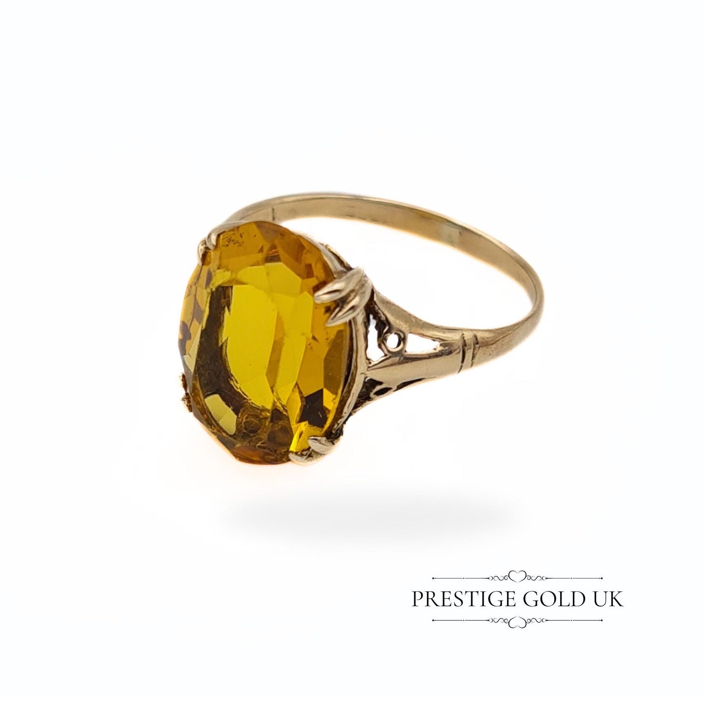 Vintage Oval-Cut Citrine Ring in 9ct Gold - Size UK N, US 6 3/4, Euro 54