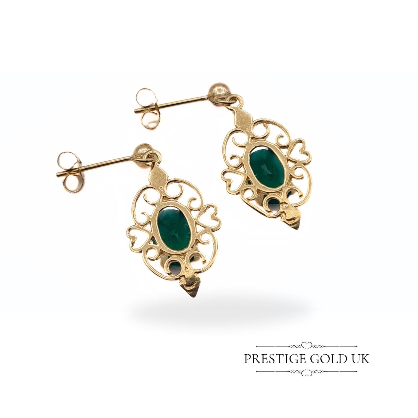 Vintage 9ct Gold Emerald Drop Earrings