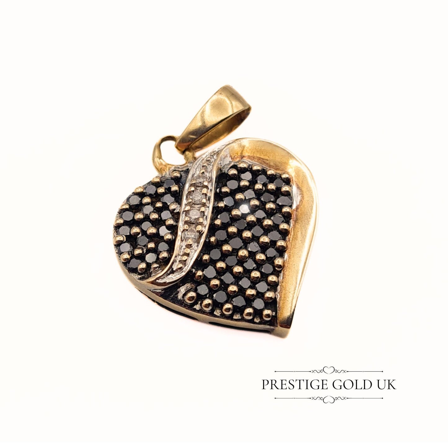 Vintage Black & White Diamond Gold Heart Pendant