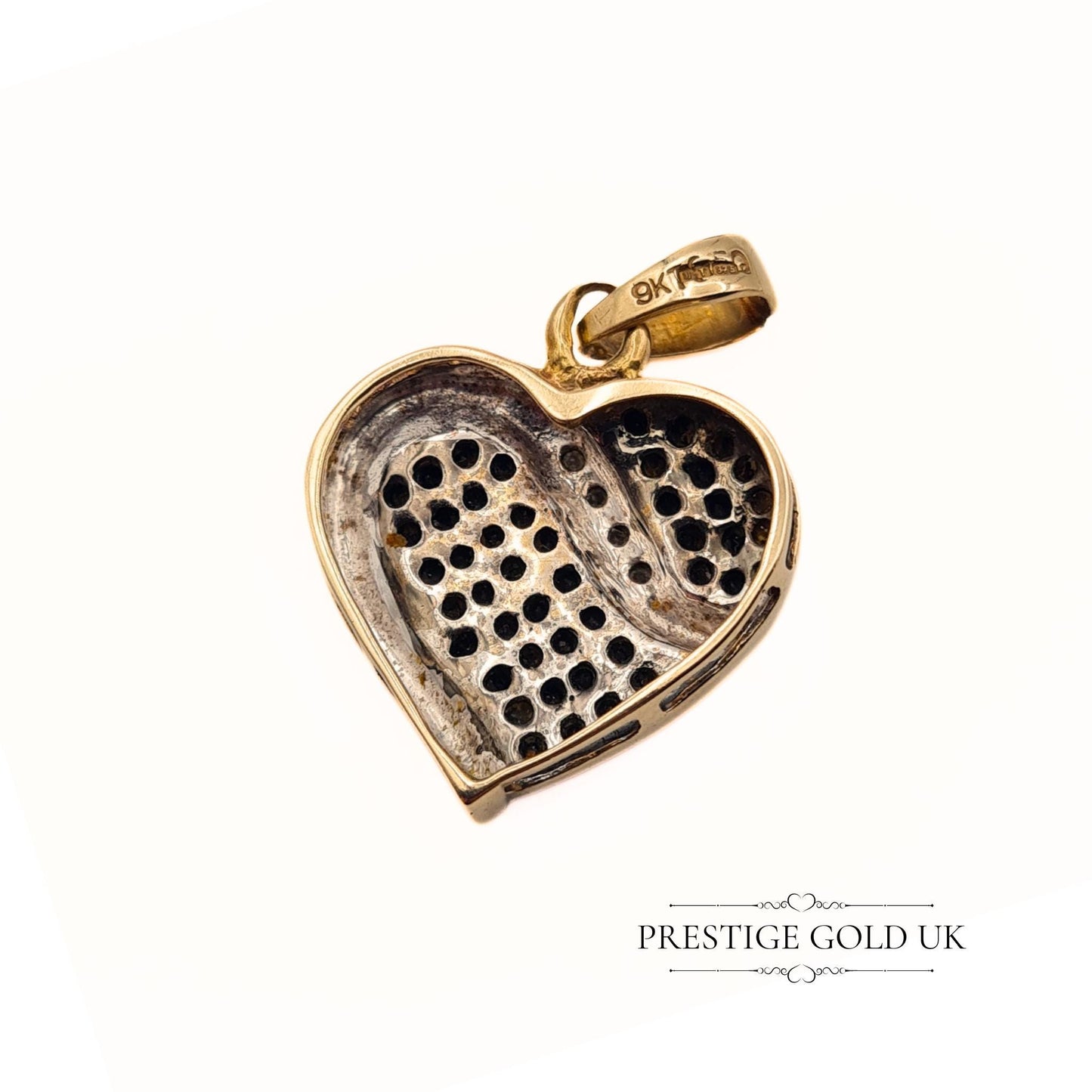 Vintage Black & White Diamond Gold Heart Pendant