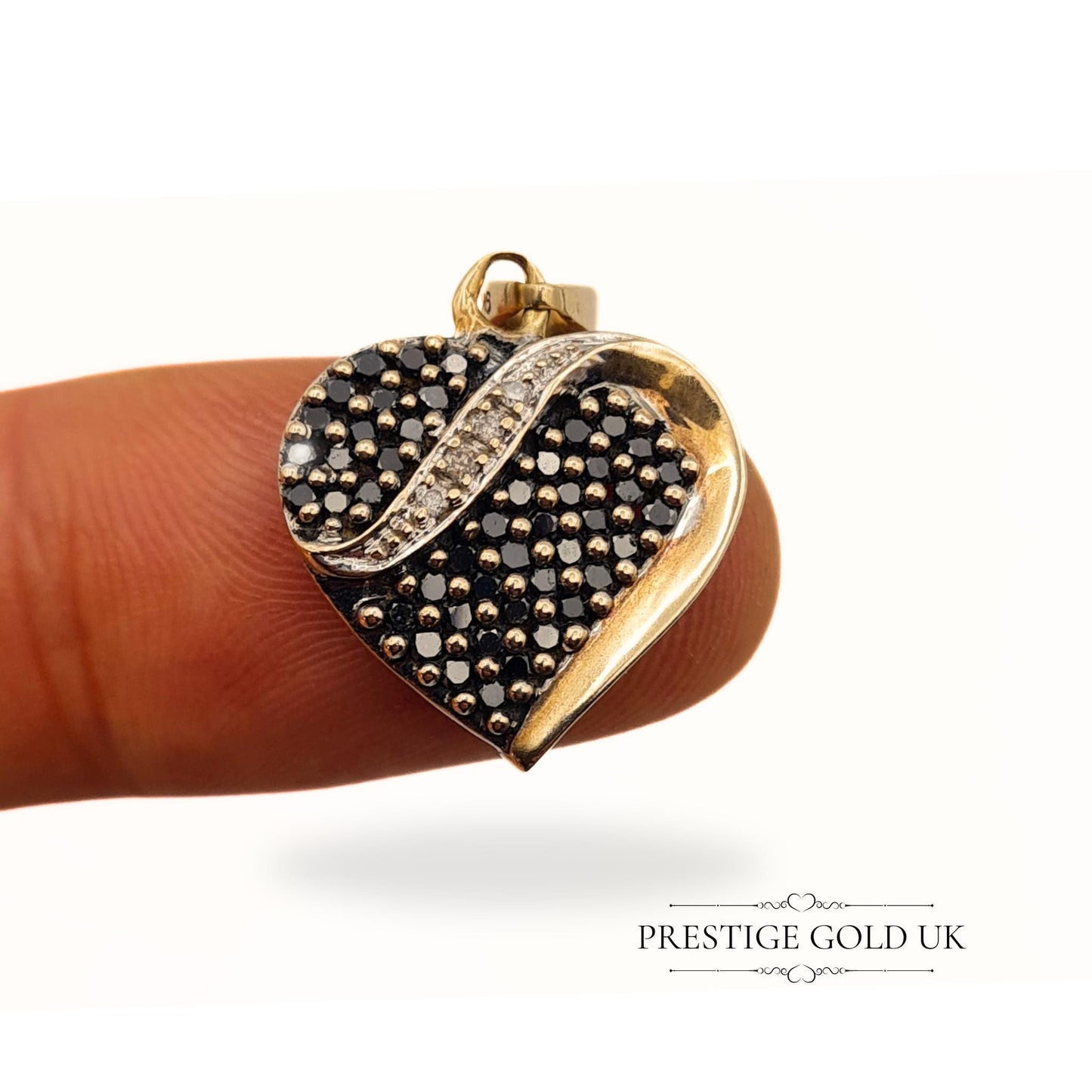 Vintage Black & White Diamond Gold Heart Pendant