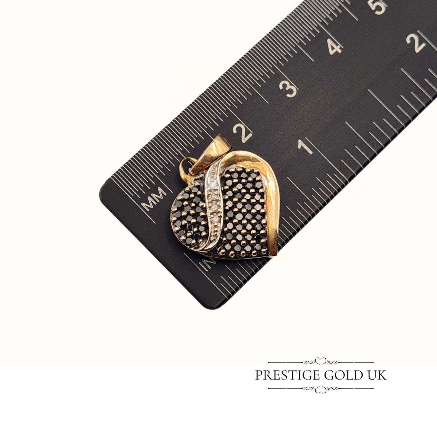 Vintage Black & White Diamond Gold Heart Pendant