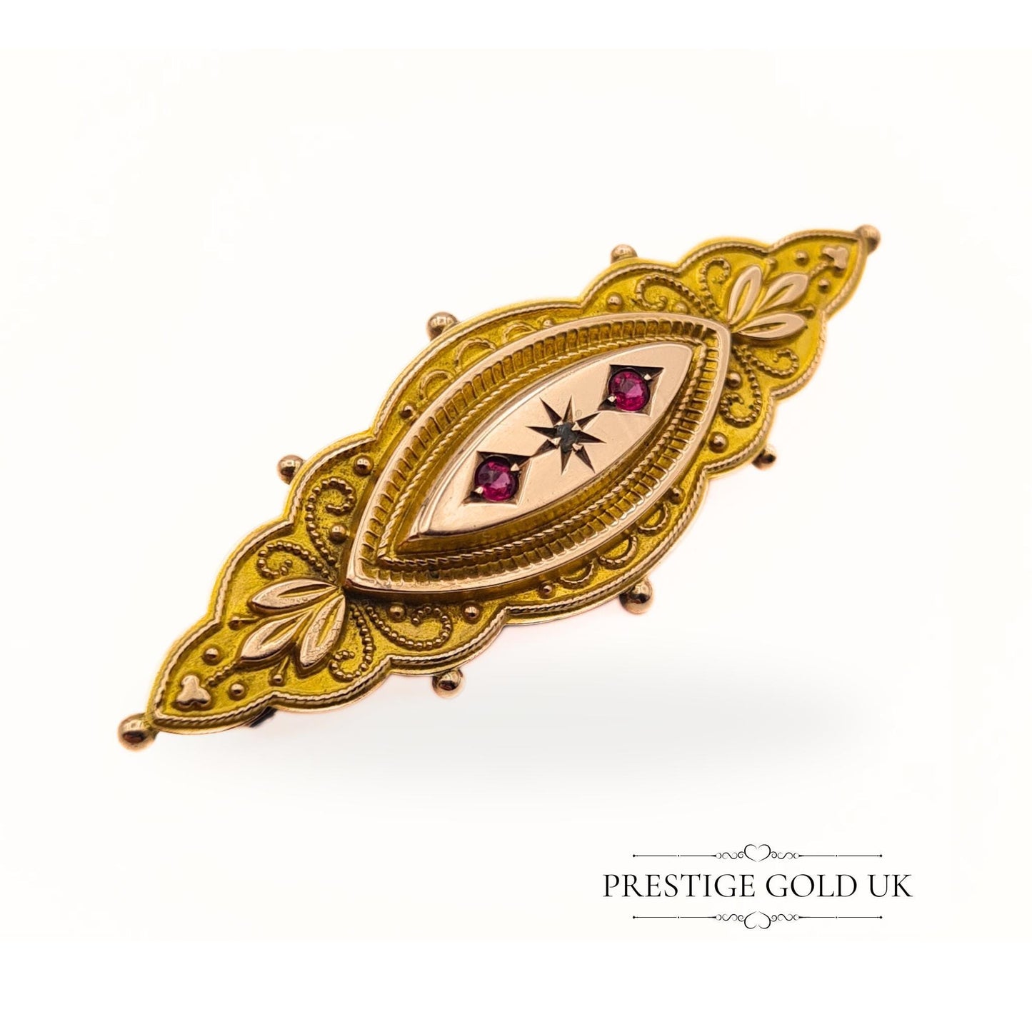 Antique 9ct Gold Rhodolite Garnet & Diamond Mourning Brooch