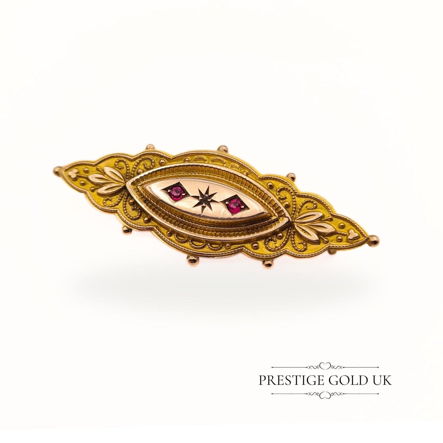 Antique 9ct Gold Rhodolite Garnet & Diamond Mourning Brooch