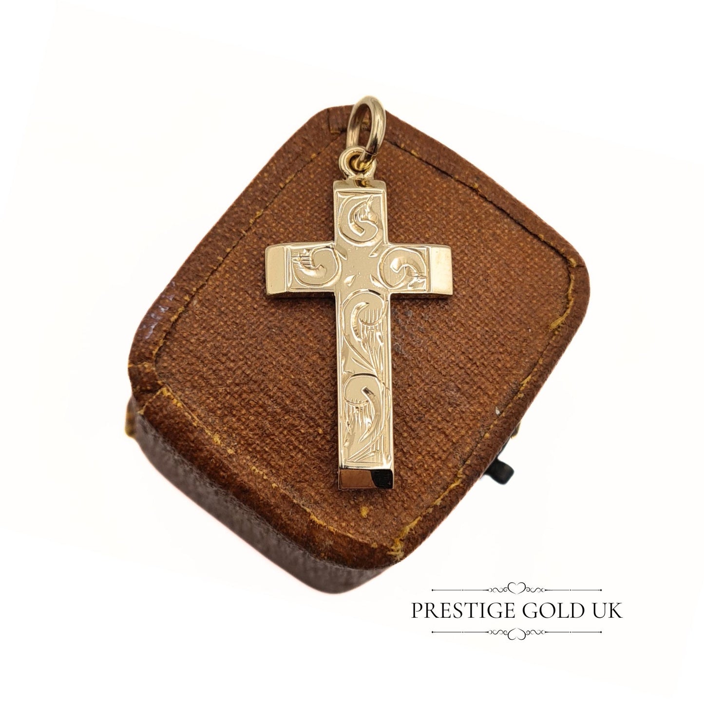 Vintage Engraved Solid 9ct Gold Cross Pendant
