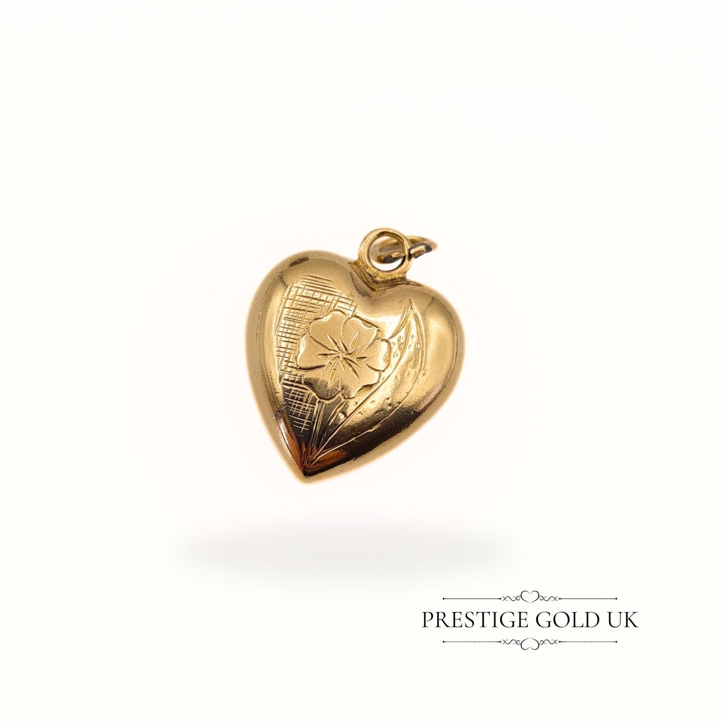 Vintage Tiny Engraved 9ct Gold Hollow Heart Charm