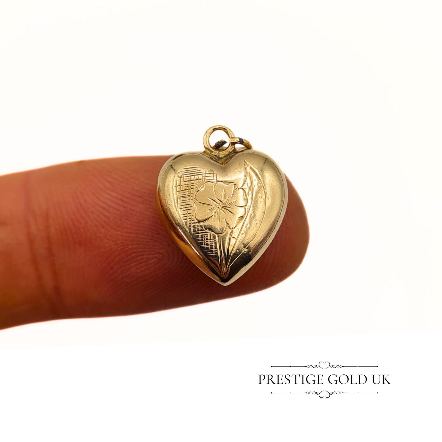 Vintage Tiny Engraved 9ct Gold Hollow Heart Charm