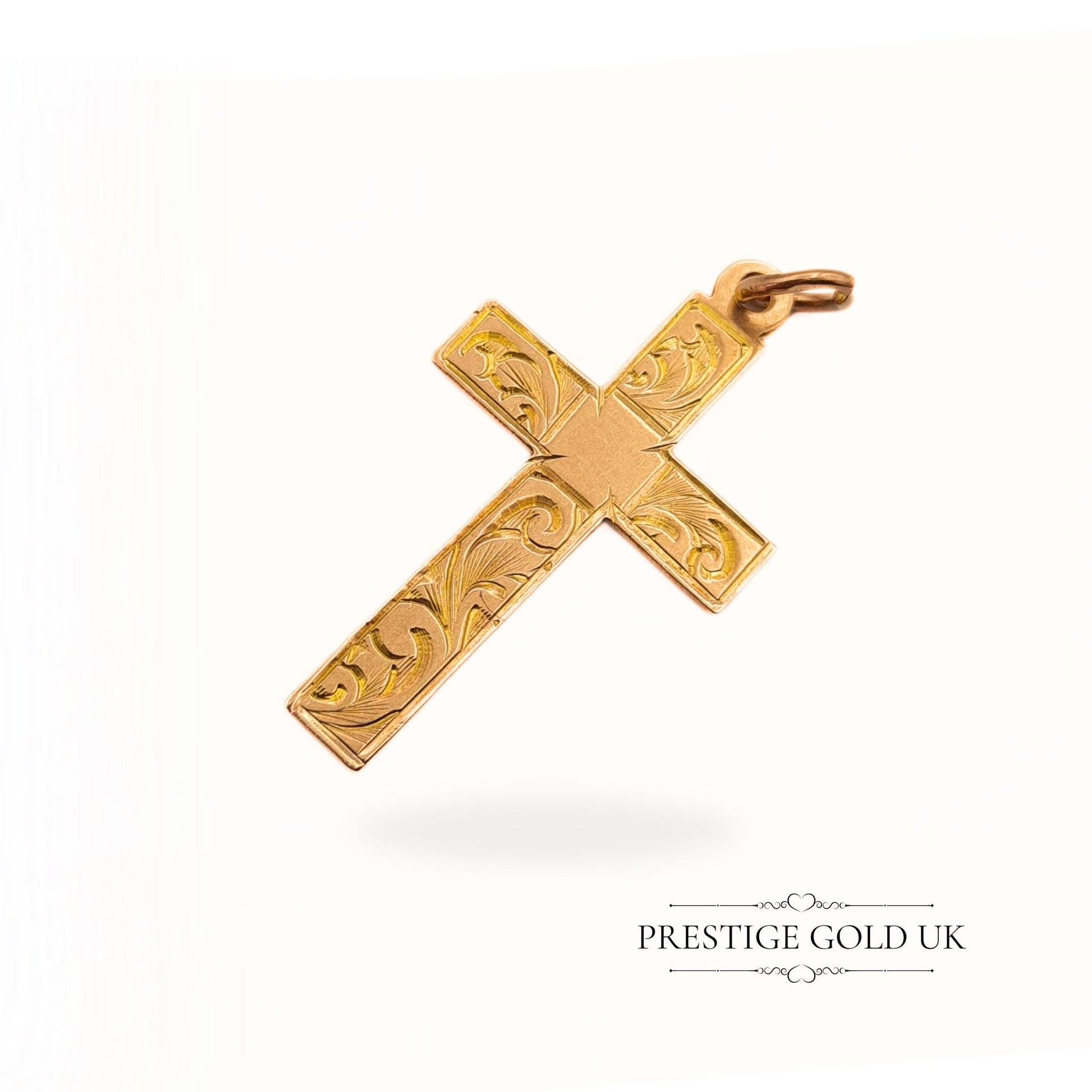 Vintage 9ct Gold Small Engraved Cross Pendant