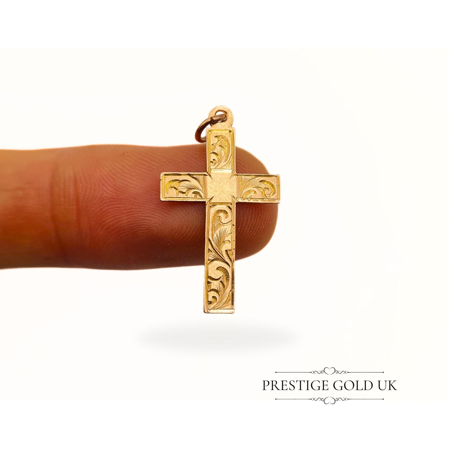 Vintage 9ct Gold Small Engraved Cross Pendant