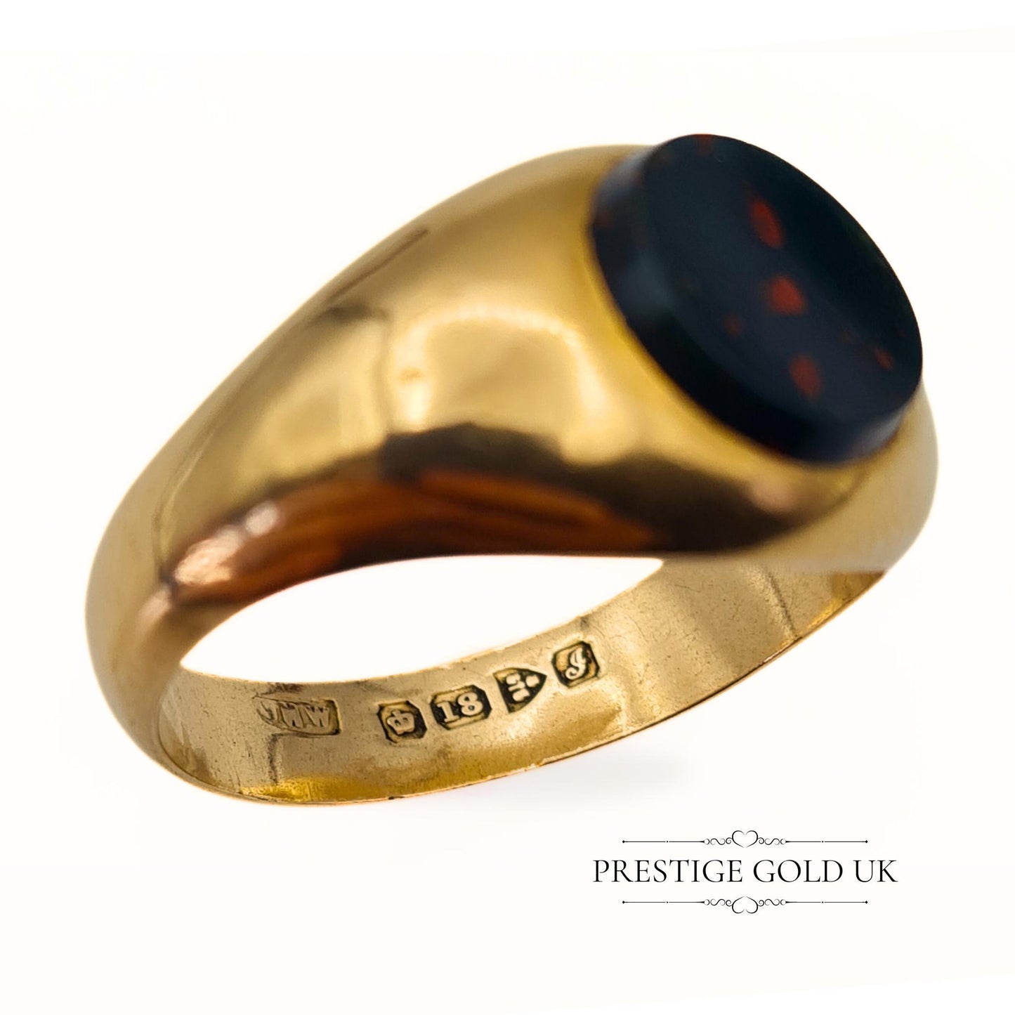 Antique Bloodstone Signet Ring in 18ct Gold - Size UK T 1/2, US 9 3/4, Euro 62