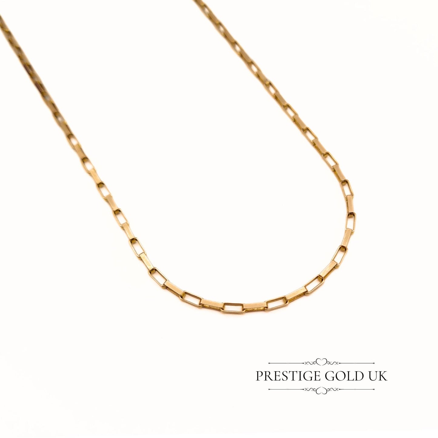 Large 9ct Gold Elongated Box Chain Necklace - 18" (46 cm)