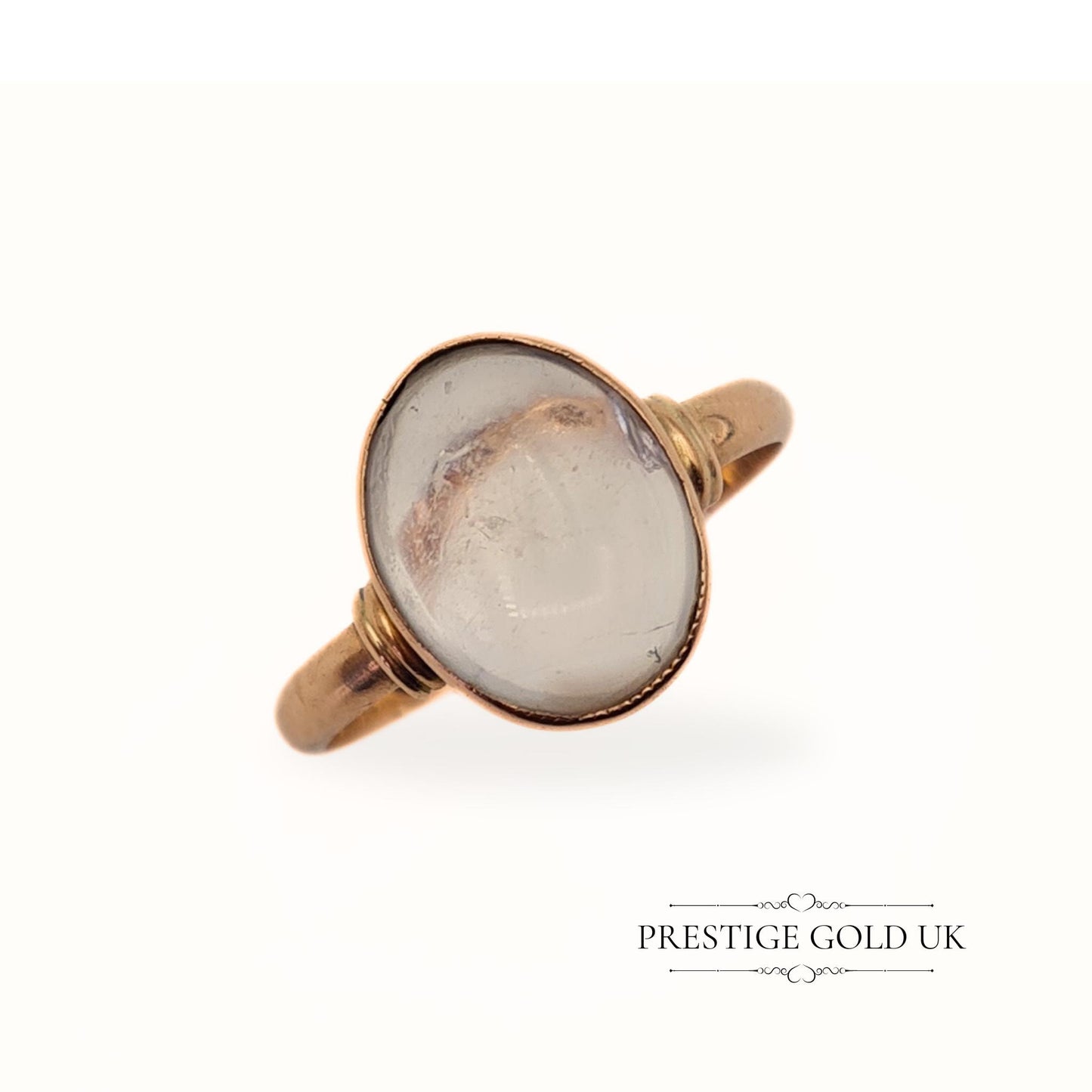 Antique 9ct Rose Gold Moonstone Cabochon Ring - Size UK P 1/2, US 8, Euro 57