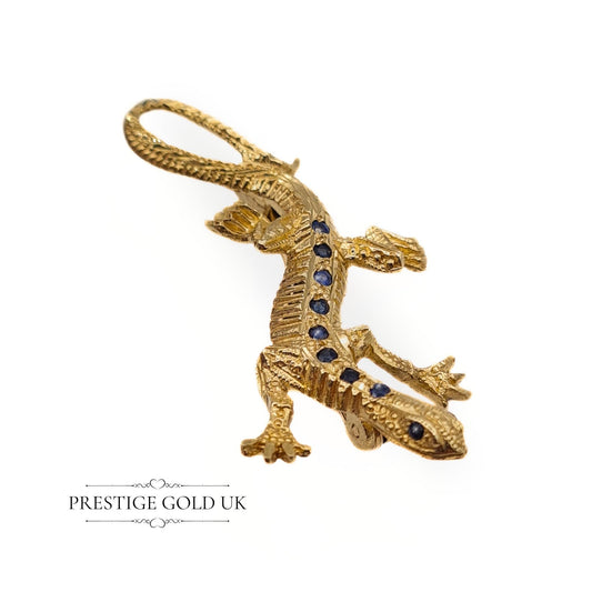 Vintage 9ct Gold Sapphire Encrusted Lizard Brooch