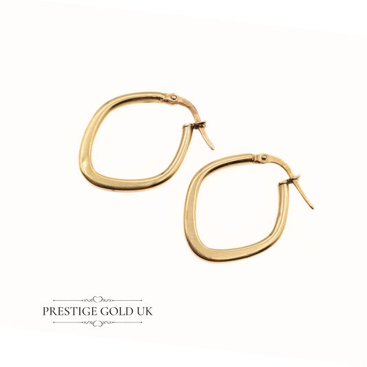 Vintage Small 9ct Gold Diamond Shape Hoop Earrings