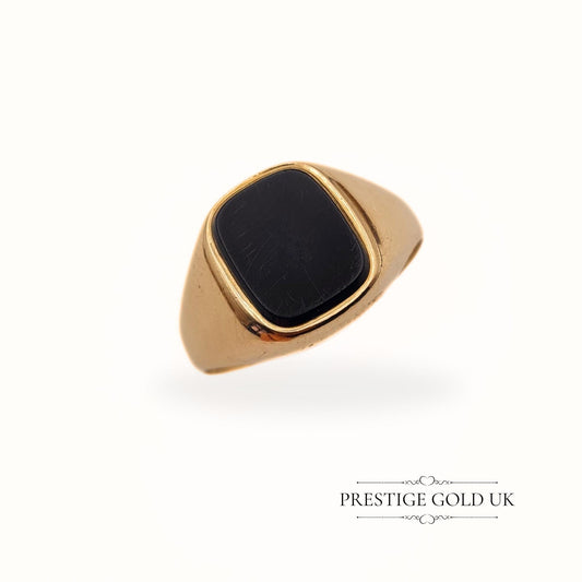 Vintage 9ct Gold Onyx Signet Ring - Size UK V 1/2, US 10 3/4, Euro 64 