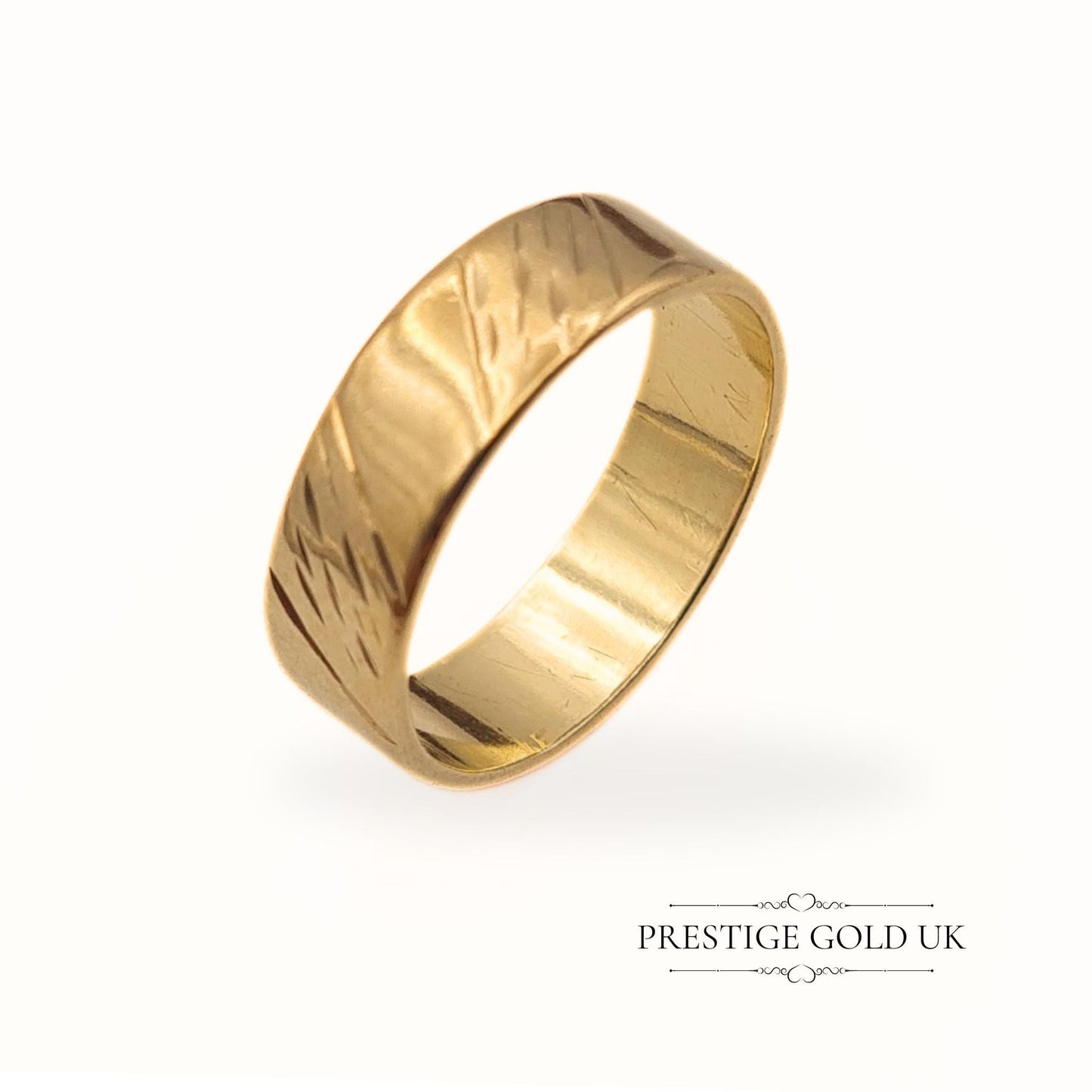 Vintage 9ct Gold Patterned Wedding Band - 5mm Wide - UK N, US 6 3/4, Euro 53.5