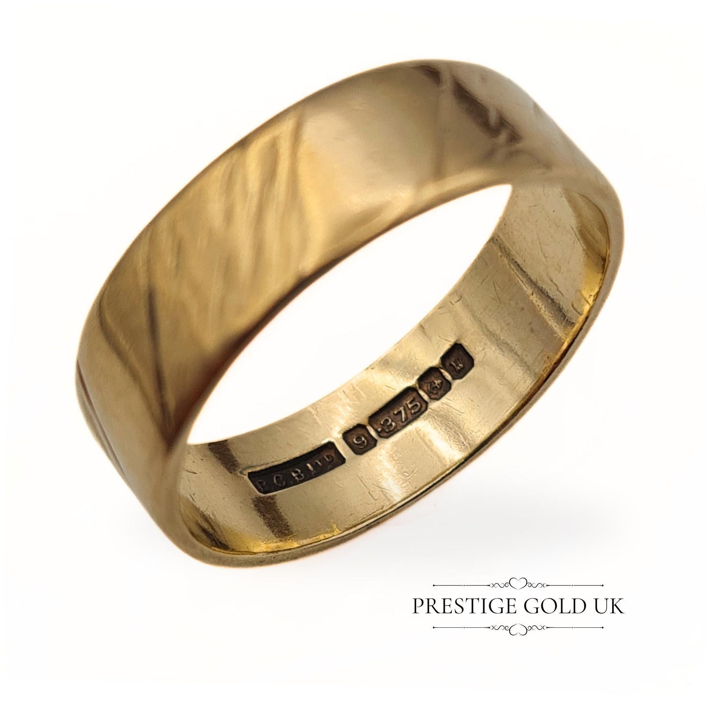 Vintage 9ct Gold Patterned Wedding Band - 5mm Wide - UK N, US 6 3/4, Euro 53.5