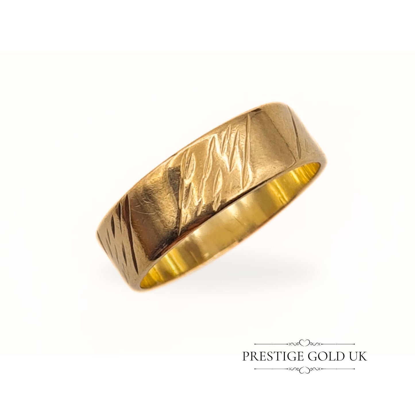 Vintage 9ct Gold Patterned Wedding Band - 5mm Wide - UK N, US 6 3/4, Euro 53.5