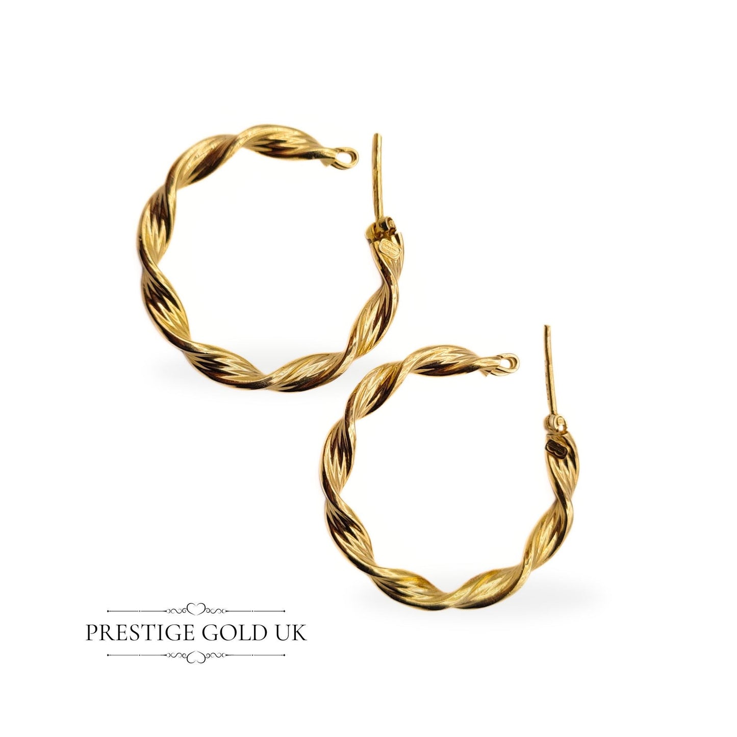 Vintage Gold Creole Twist Hoop Earrings - 27 mm