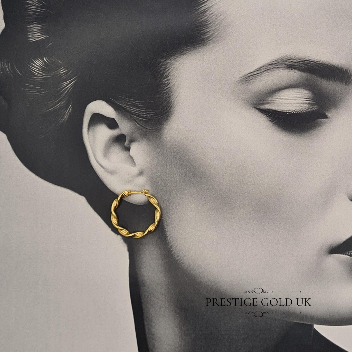 Vintage Gold Creole Twist Hoop Earrings - 27 mm