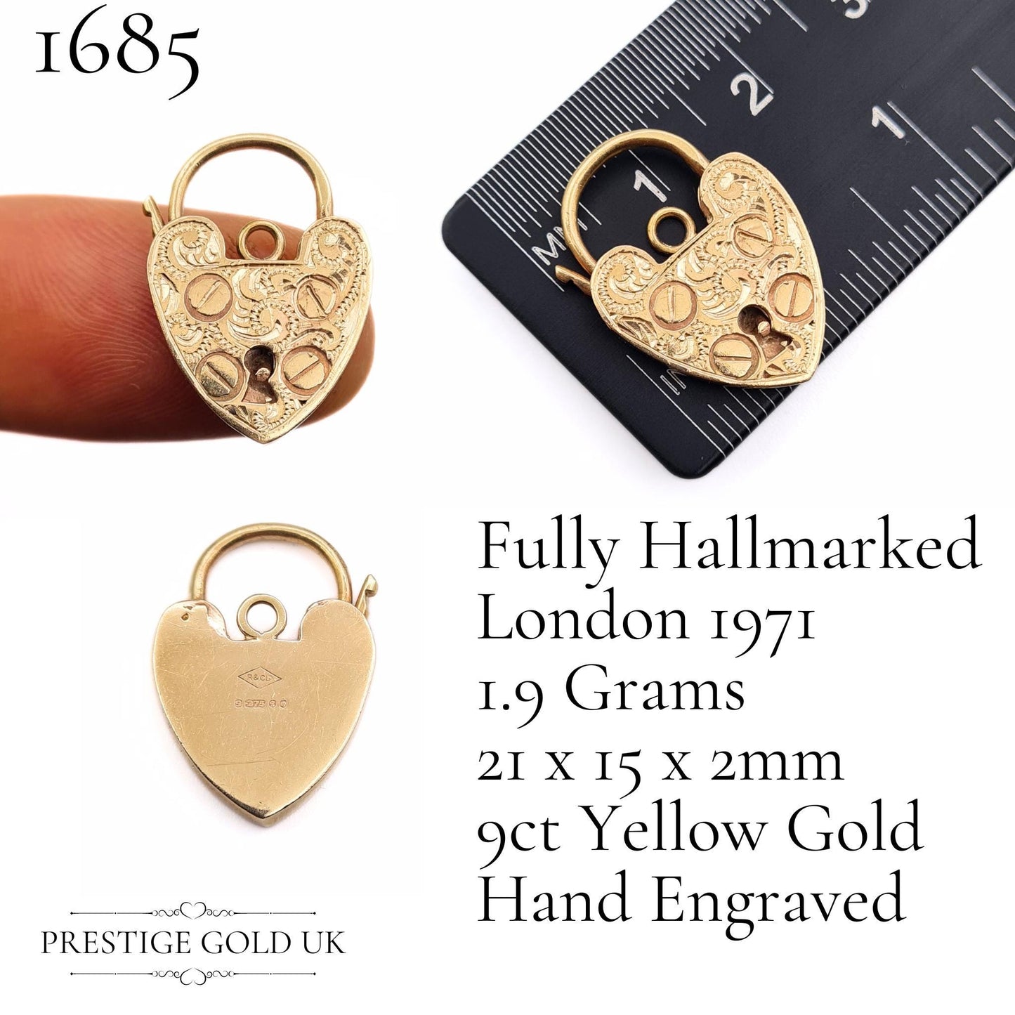 Hand Engraved Small Gold Heart Padlock Pendants in Solid 9ct Gold