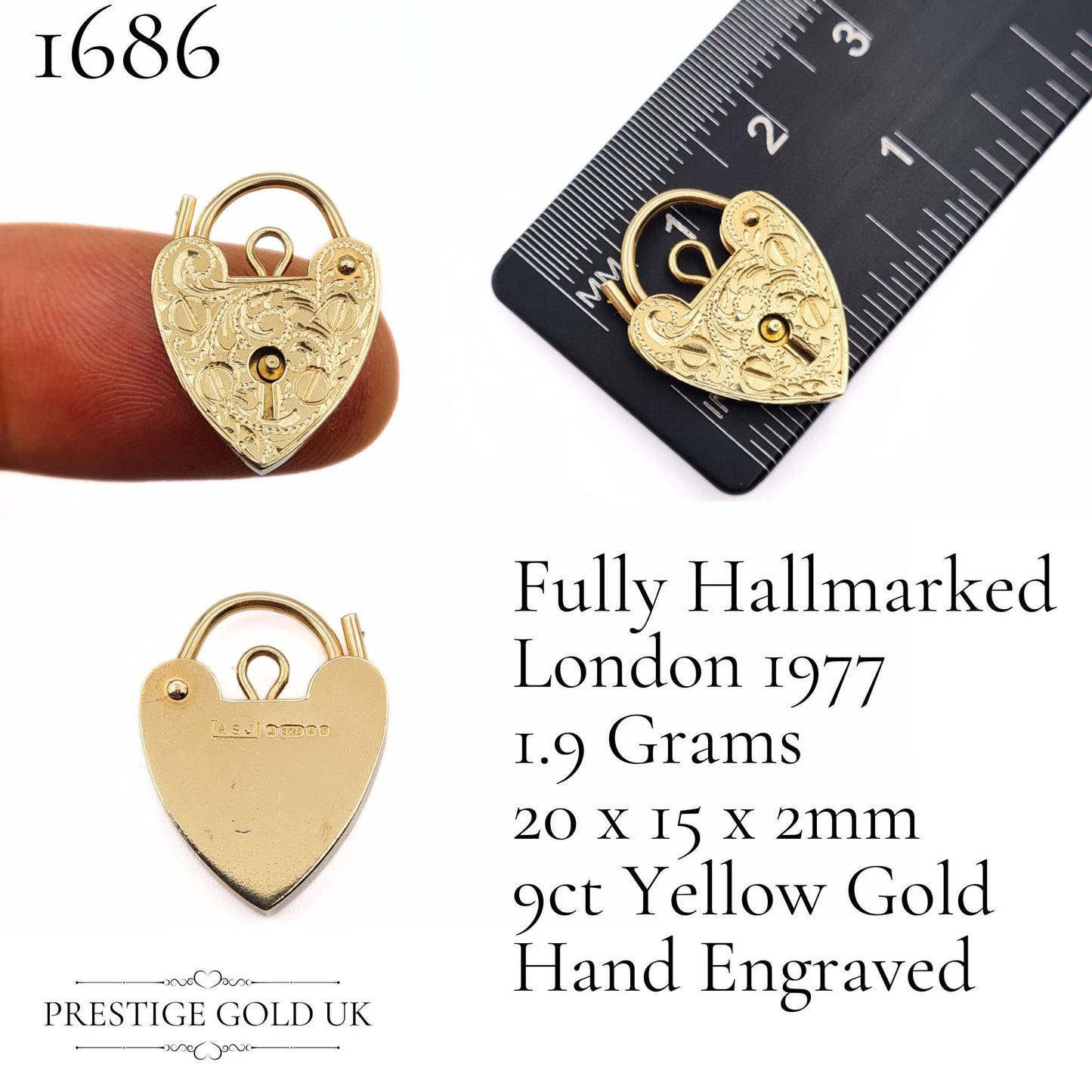 Hand Engraved Small Gold Heart Padlock Pendants in Solid 9ct Gold